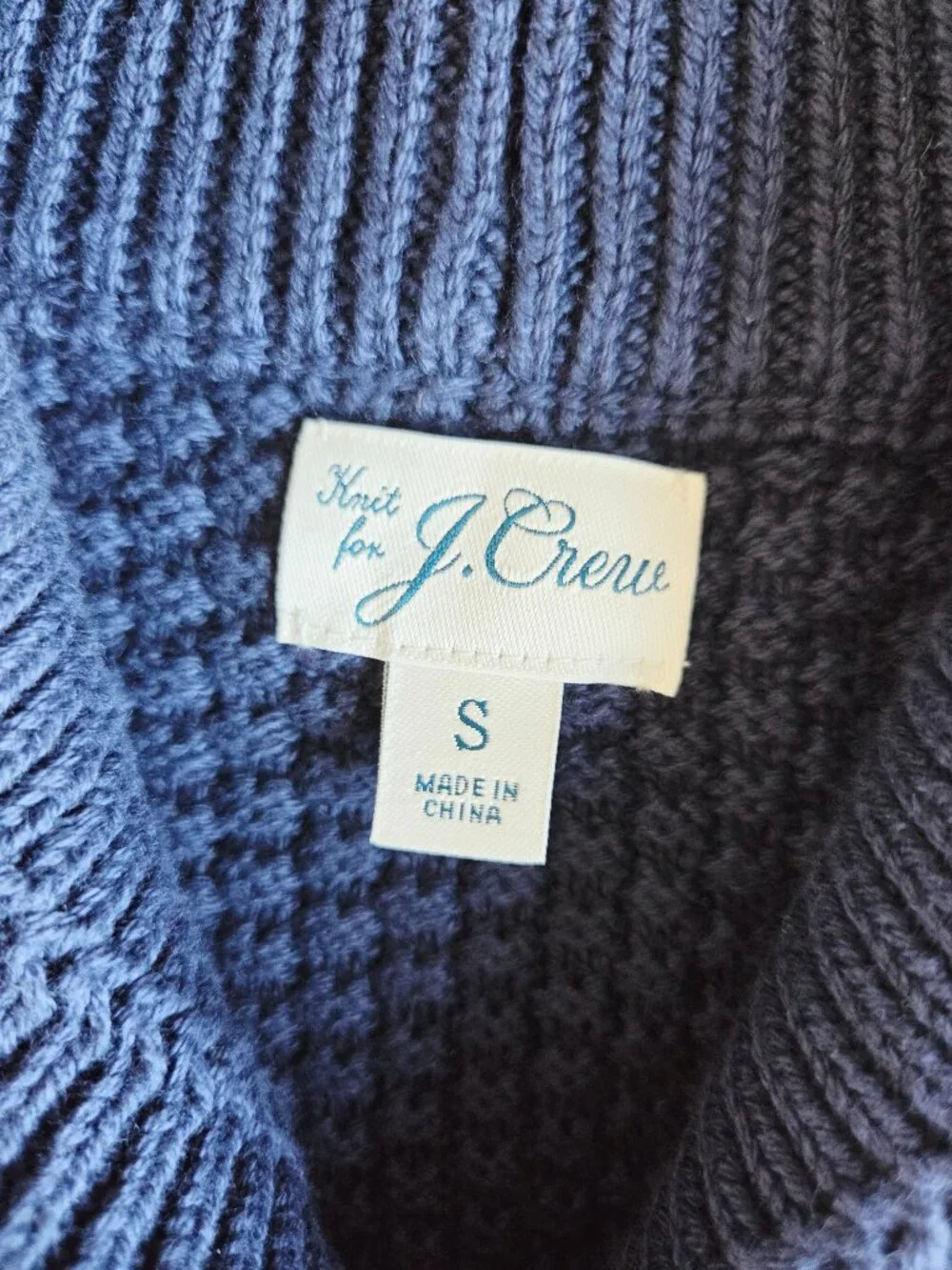J.Crew Checker-Stitch Cotton Shawl Cardigan Button Pocket Navy  #BI890